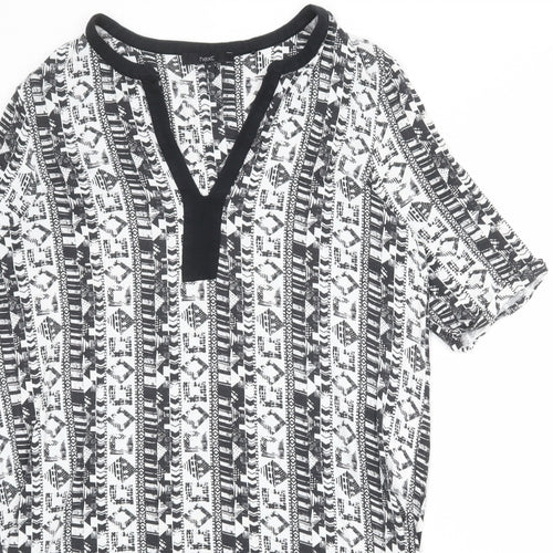 NEXT Womens White Geometric Viscose T-Shirt Dress Size 16 V-Neck Pullover