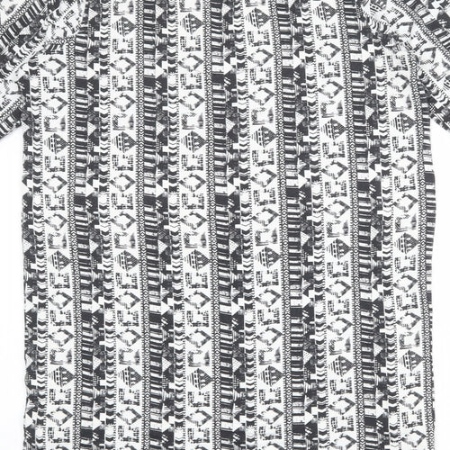 NEXT Womens White Geometric Viscose T-Shirt Dress Size 16 V-Neck Pullover