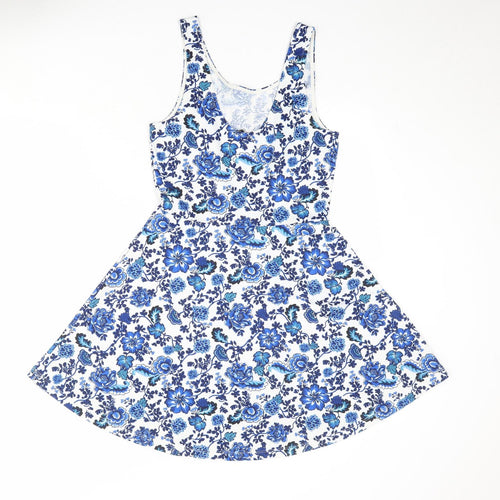 Divided by H&M Womens White Floral Polyester Tank Dress Size 14 Scoop Neck Pullover
