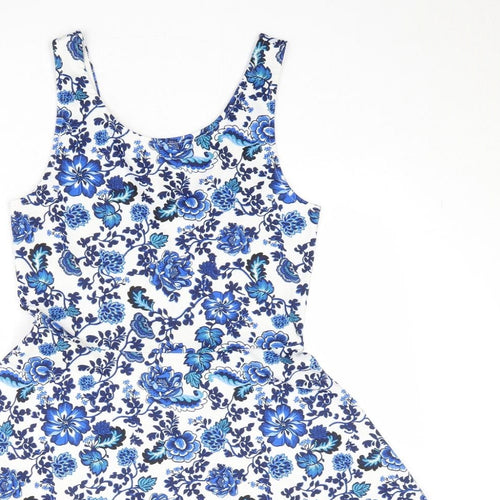 Divided by H&M Womens White Floral Polyester Tank Dress Size 14 Scoop Neck Pullover