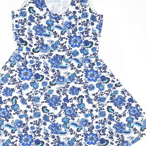 Divided by H&M Womens White Floral Polyester Tank Dress Size 14 Scoop Neck Pullover