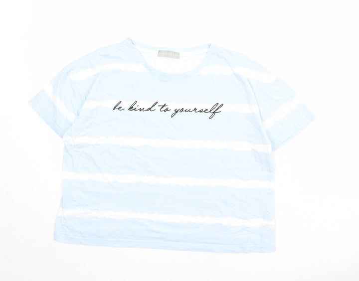 New Look Womens Blue Striped 100% Cotton Basic T-Shirt Size XS Round Neck - Be Kind to Yourself
