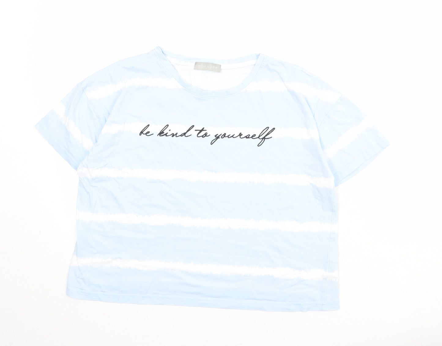 New Look Womens Blue Striped 100% Cotton Basic T-Shirt Size XS Round Neck - Be Kind to Yourself