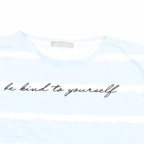 New Look Womens Blue Striped 100% Cotton Basic T-Shirt Size XS Round Neck - Be Kind to Yourself