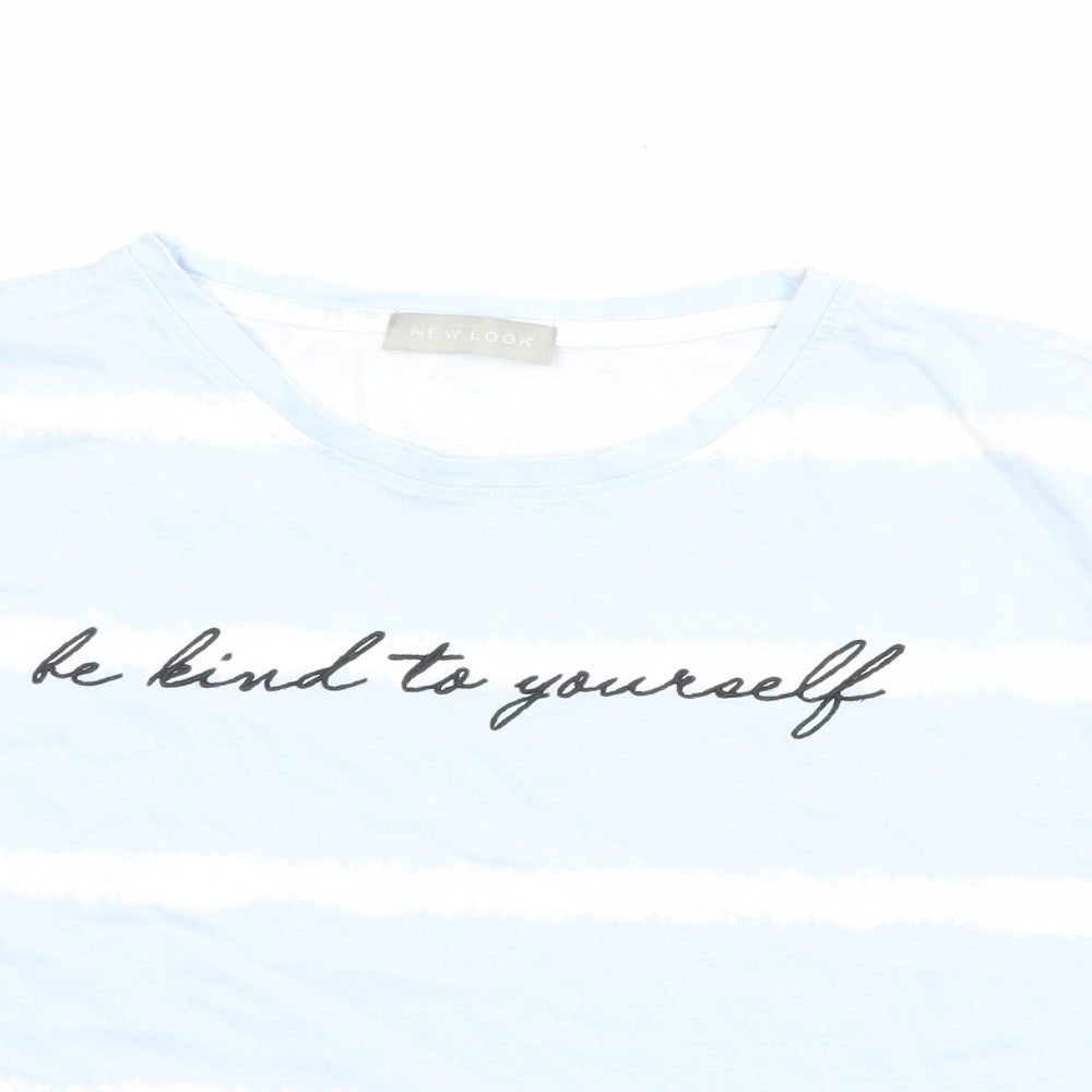 New Look Womens Blue Striped 100% Cotton Basic T-Shirt Size XS Round Neck - Be Kind to Yourself