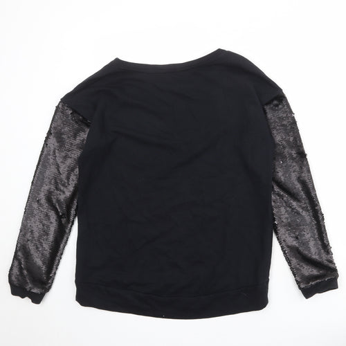 NEXT Womens Black 100% Cotton Pullover Sweatshirt Size S Pullover - Sequin Sleeve