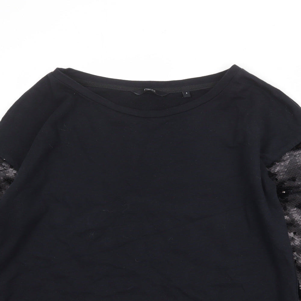 NEXT Womens Black 100% Cotton Pullover Sweatshirt Size S Pullover - Sequin Sleeve