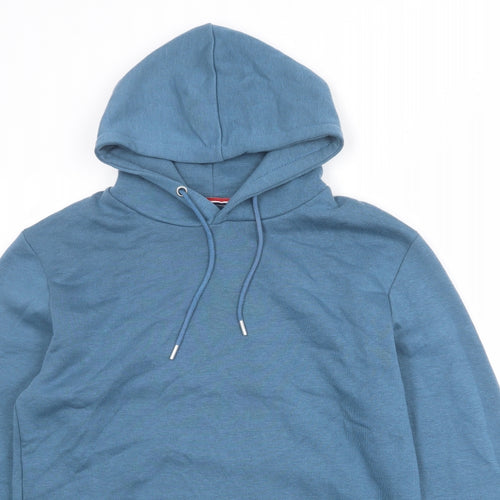 Le Breve Mens Blue Cotton Pullover Hoodie Size M