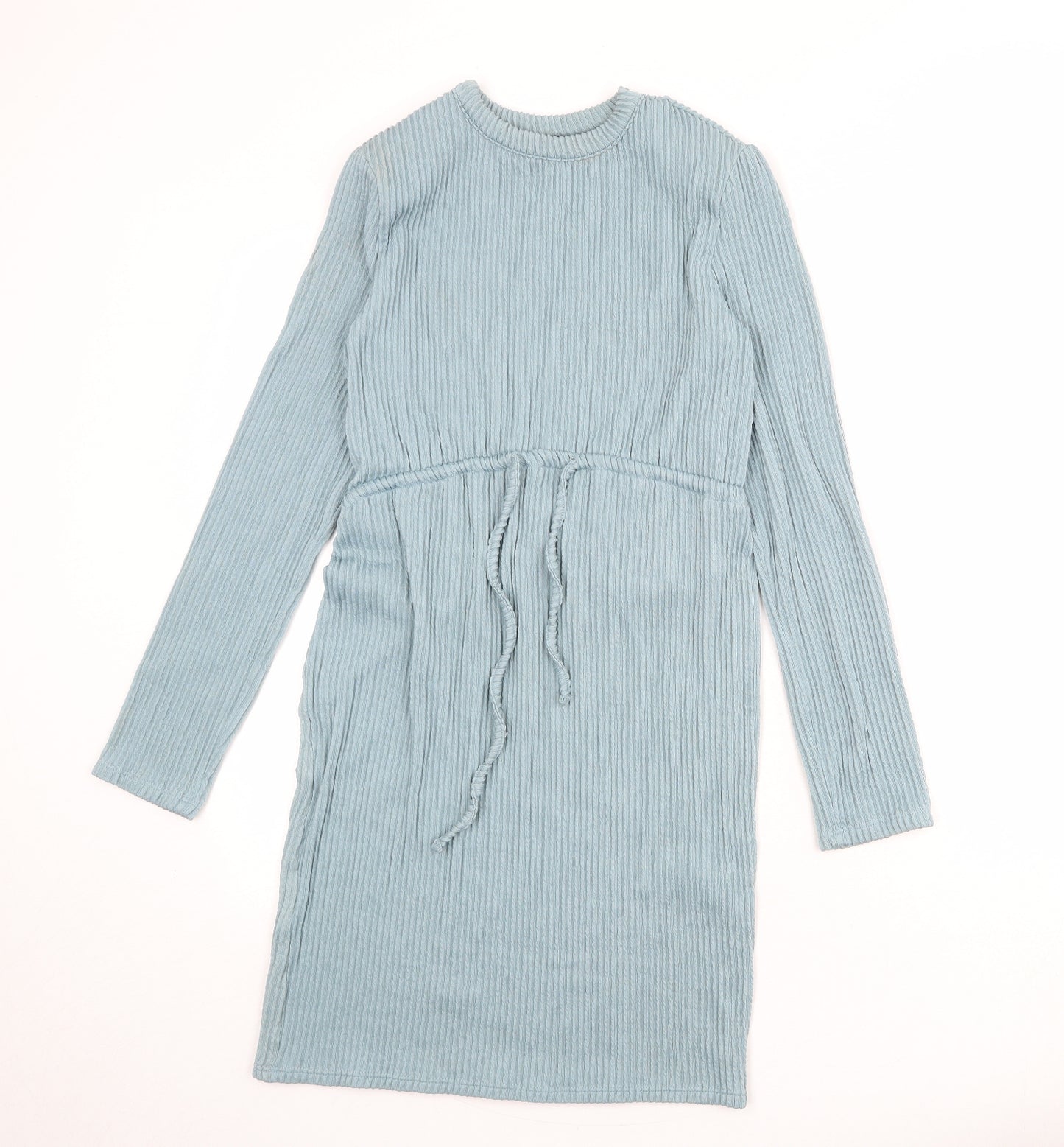 PRETTYLITTLETHING Womens Blue Polyester T-Shirt Dress Size 10 Crew Neck Pullover - Ribbed