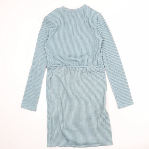 PRETTYLITTLETHING Womens Blue Polyester T-Shirt Dress Size 10 Crew Neck Pullover - Ribbed