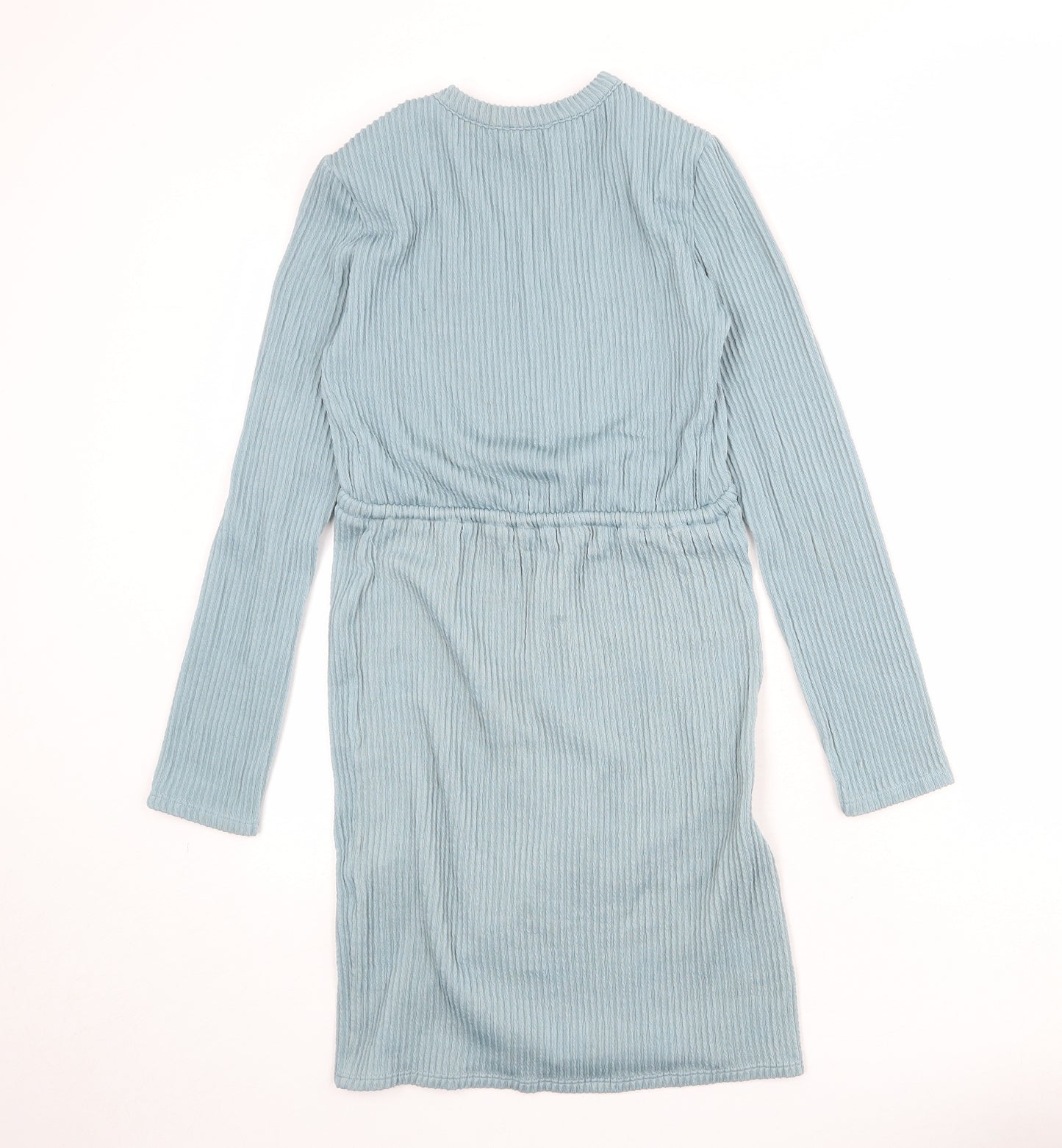 PRETTYLITTLETHING Womens Blue Polyester T-Shirt Dress Size 10 Crew Neck Pullover - Ribbed