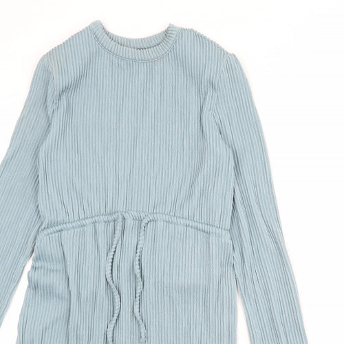 PRETTYLITTLETHING Womens Blue Polyester T-Shirt Dress Size 10 Crew Neck Pullover - Ribbed