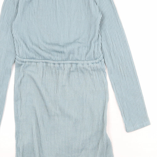PRETTYLITTLETHING Womens Blue Polyester T-Shirt Dress Size 10 Crew Neck Pullover - Ribbed