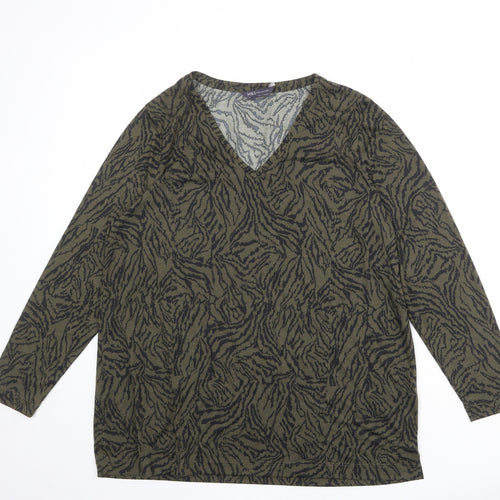 Marks and Spencer Womens Green Geometric Polyester Basic T-Shirt Size 16 V-Neck