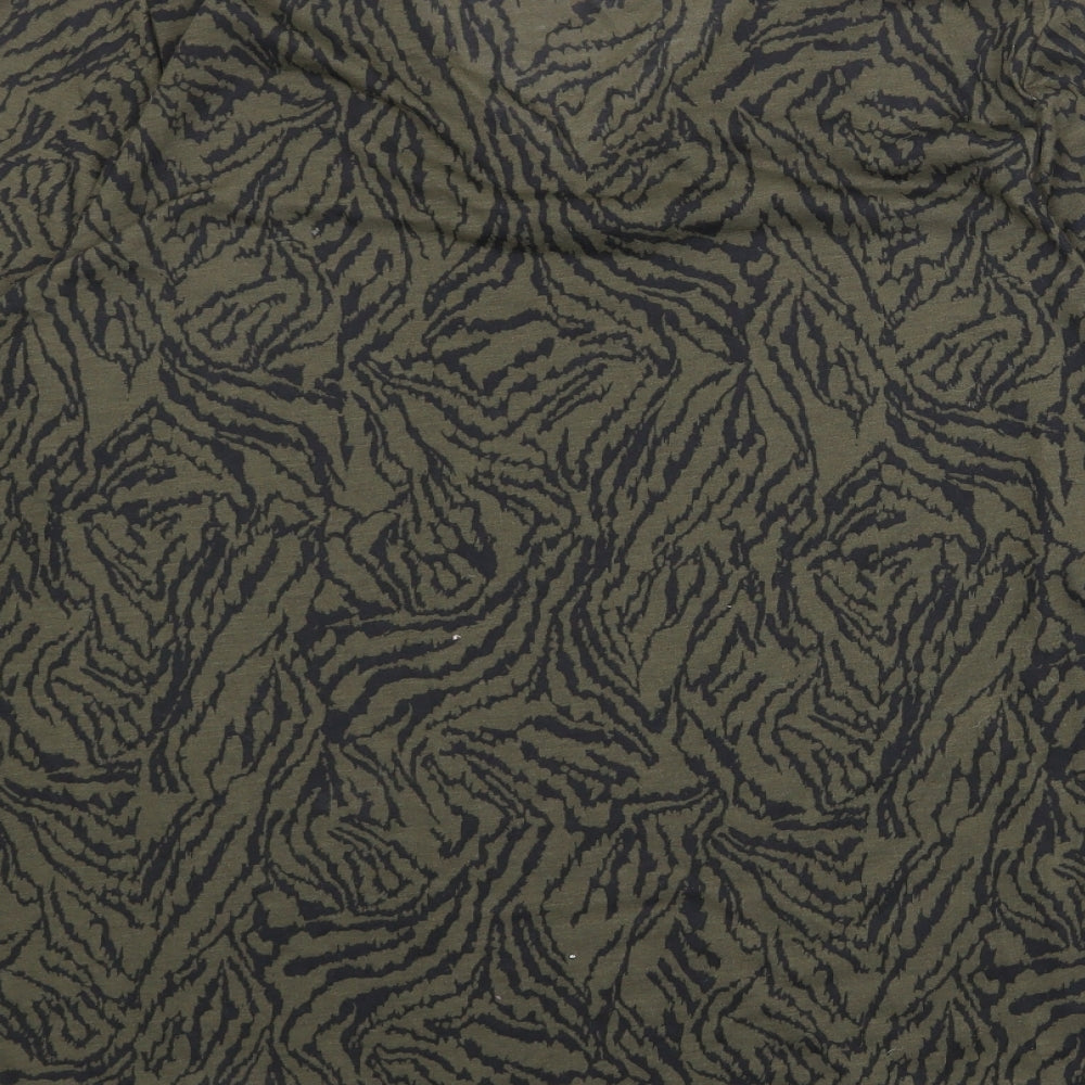 Marks and Spencer Womens Green Geometric Polyester Basic T-Shirt Size 16 V-Neck