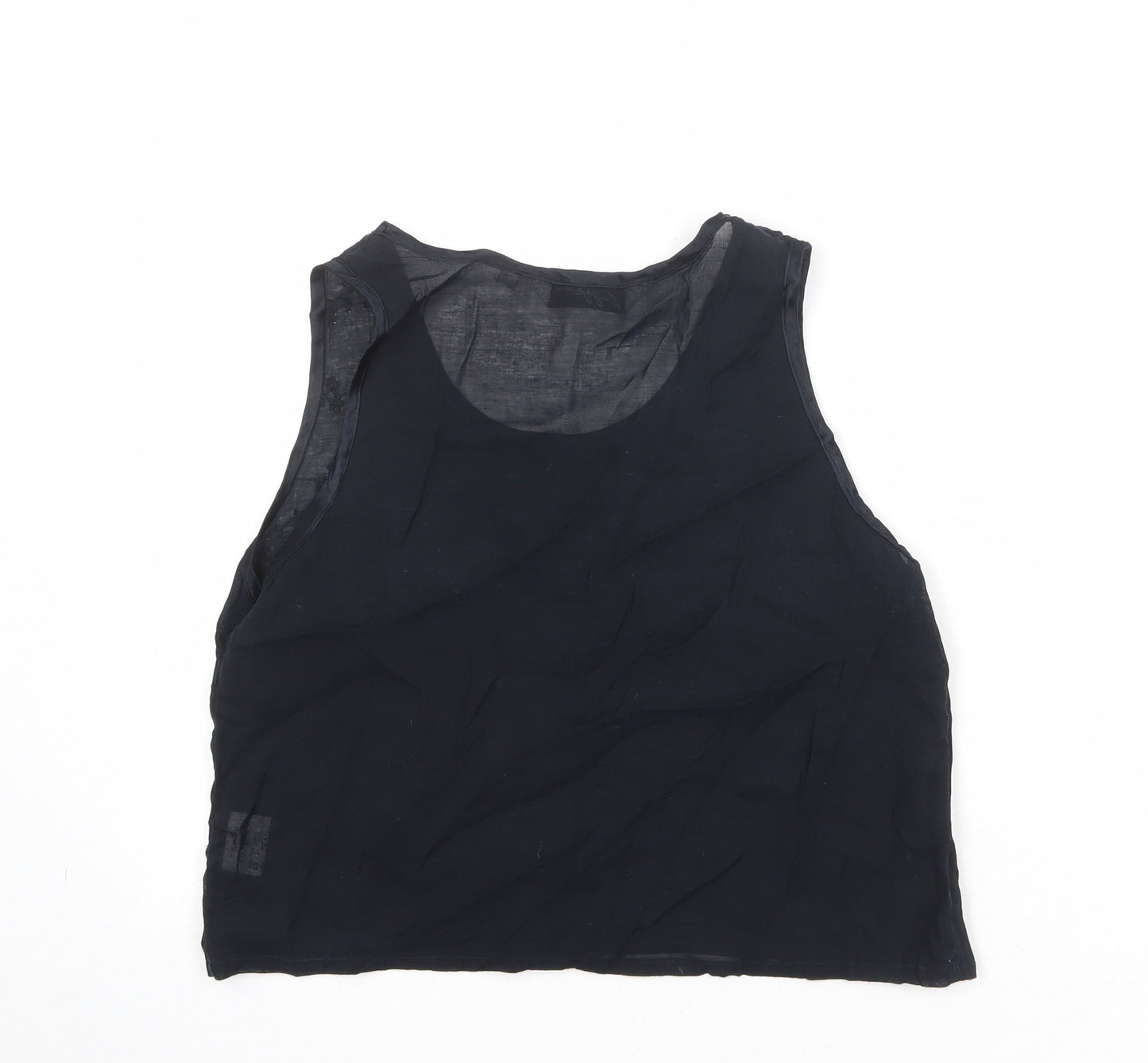 Zygo Womens Black Geometric Viscose Basic Tank Size M Round Neck