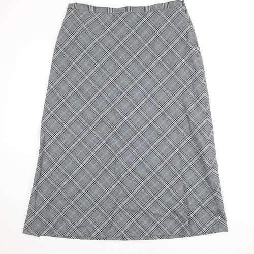 Viyella Womens Grey Plaid Polyester A-Line Skirt Size 16 Zip