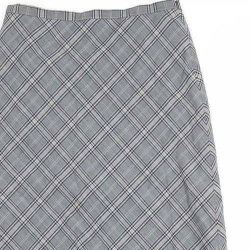 Viyella Womens Grey Plaid Polyester A-Line Skirt Size 16 Zip