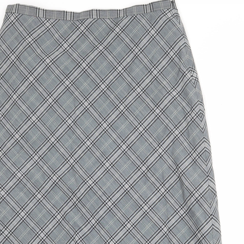 Viyella Womens Grey Plaid Polyester A-Line Skirt Size 16 Zip