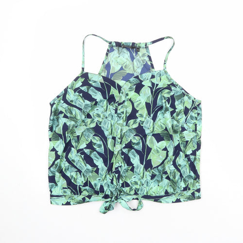 New Look Womens Blue Geometric Polyester Camisole Tank Size 12 Sweetheart - Tie Front Detail
