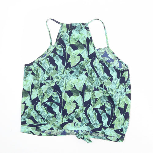 New Look Womens Blue Geometric Polyester Camisole Tank Size 12 Sweetheart - Tie Front Detail