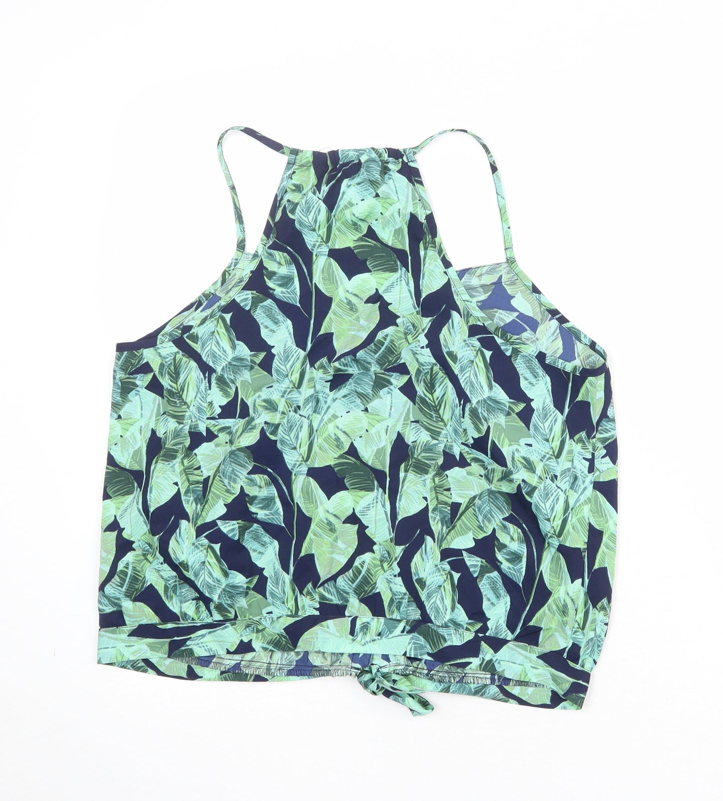 New Look Womens Blue Geometric Polyester Camisole Tank Size 12 Sweetheart - Tie Front Detail