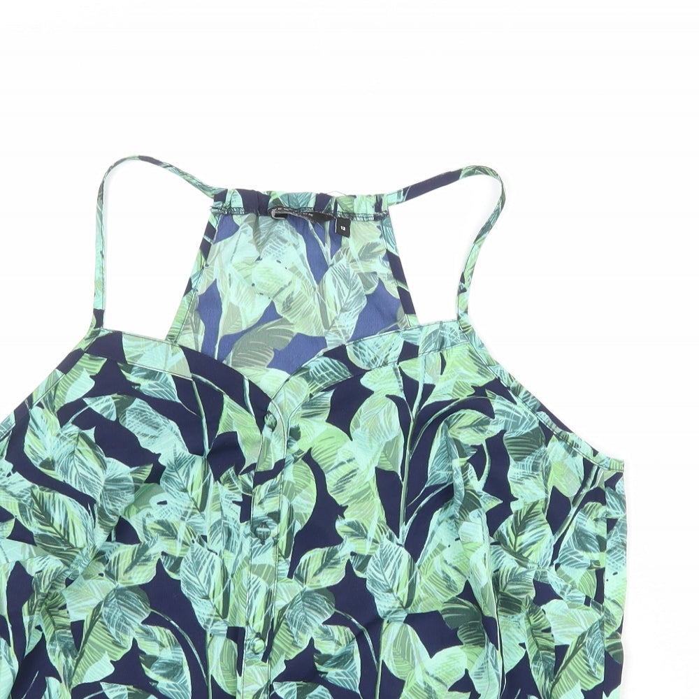 New Look Womens Blue Geometric Polyester Camisole Tank Size 12 Sweetheart - Tie Front Detail