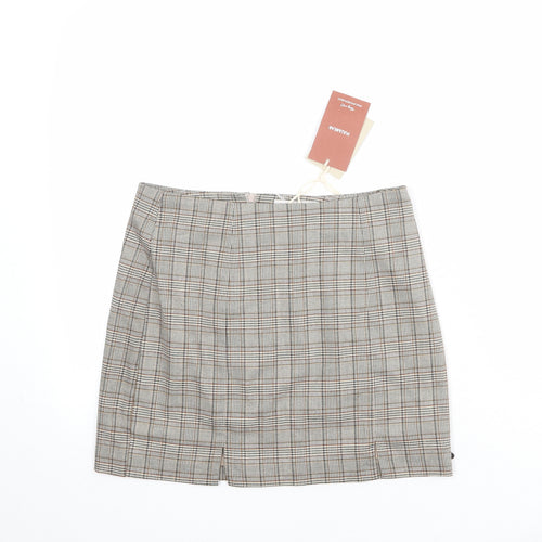 Pull&Bear Womens Beige Plaid Polyester A-Line Skirt Size M Zip