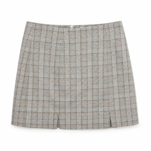 Pull&Bear Womens Beige Plaid Polyester A-Line Skirt Size M Zip