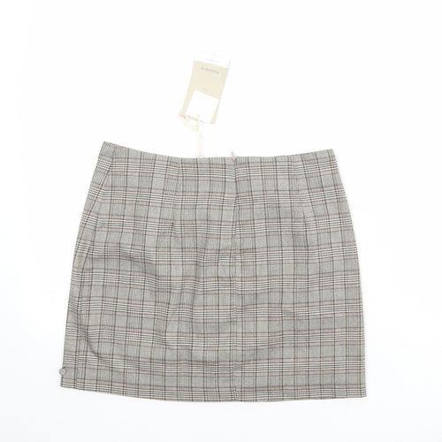 Pull&Bear Womens Beige Plaid Polyester A-Line Skirt Size M Zip