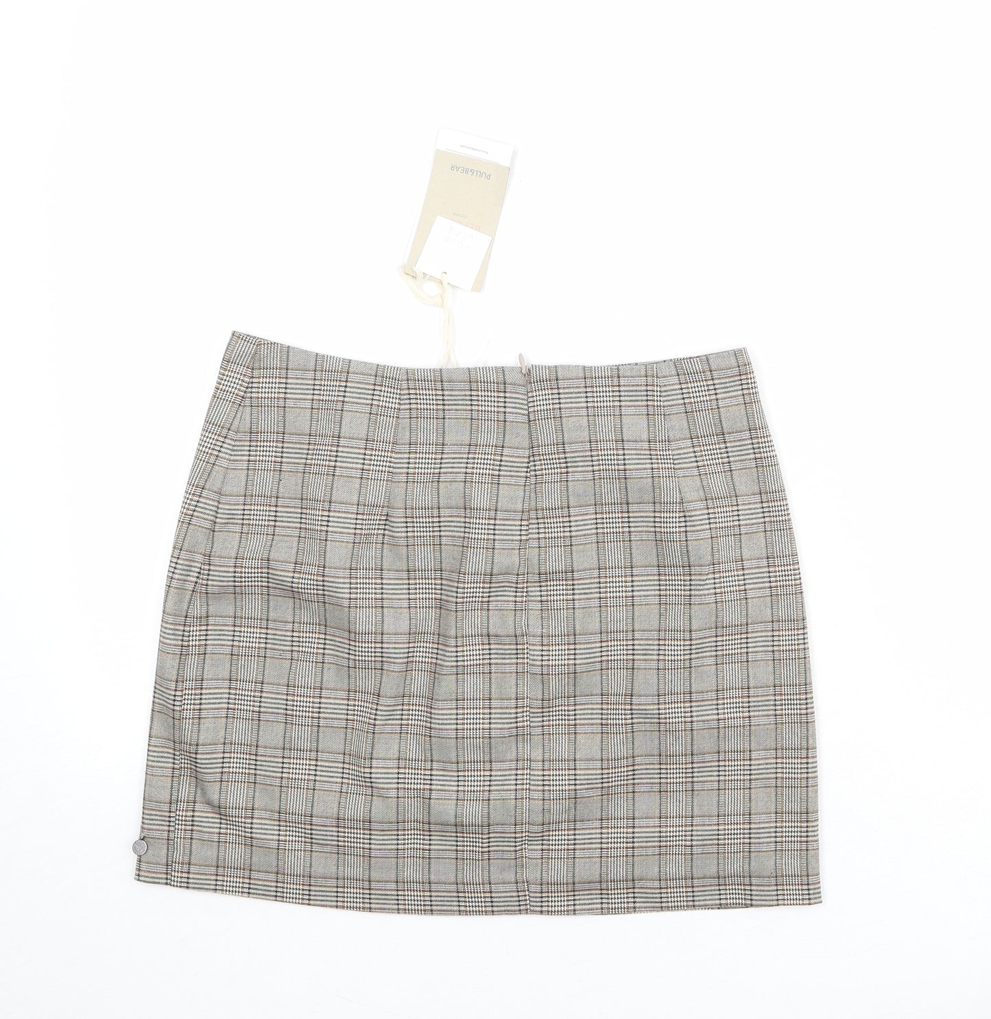 Pull&Bear Womens Beige Plaid Polyester A-Line Skirt Size M Zip