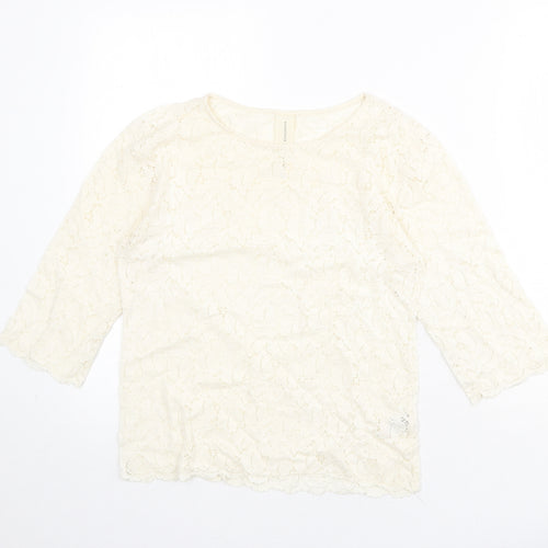 NEXT Womens Ivory Cotton Basic Blouse Size 8 Boat Neck