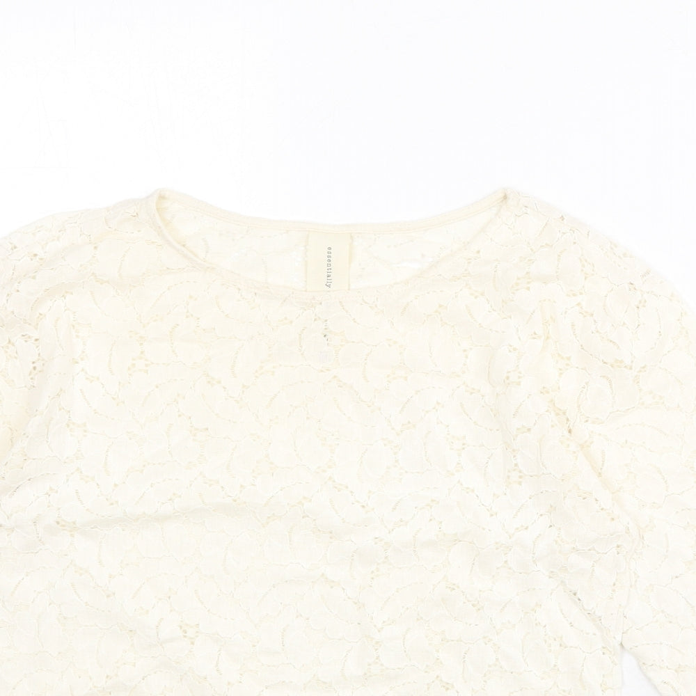 NEXT Womens Ivory Cotton Basic Blouse Size 8 Boat Neck