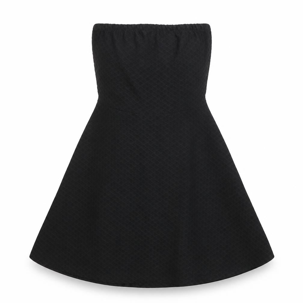 Front view of Divided by H&M women’s black polyester a-line, size UK 6, square neck pullover - strapless textured