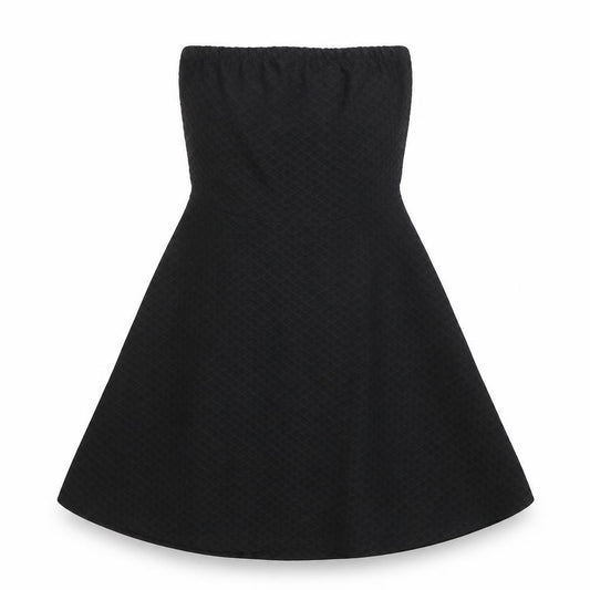 Front view of Divided by H&M women’s black polyester a-line, size UK 6, square neck pullover - strapless textured