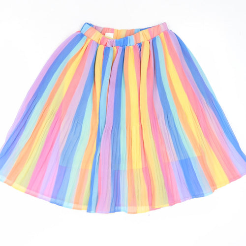 NEXT Girls Multicoloured Striped Polyester A-Line Skirt Size 7 Years Regular Pull On - Plisse