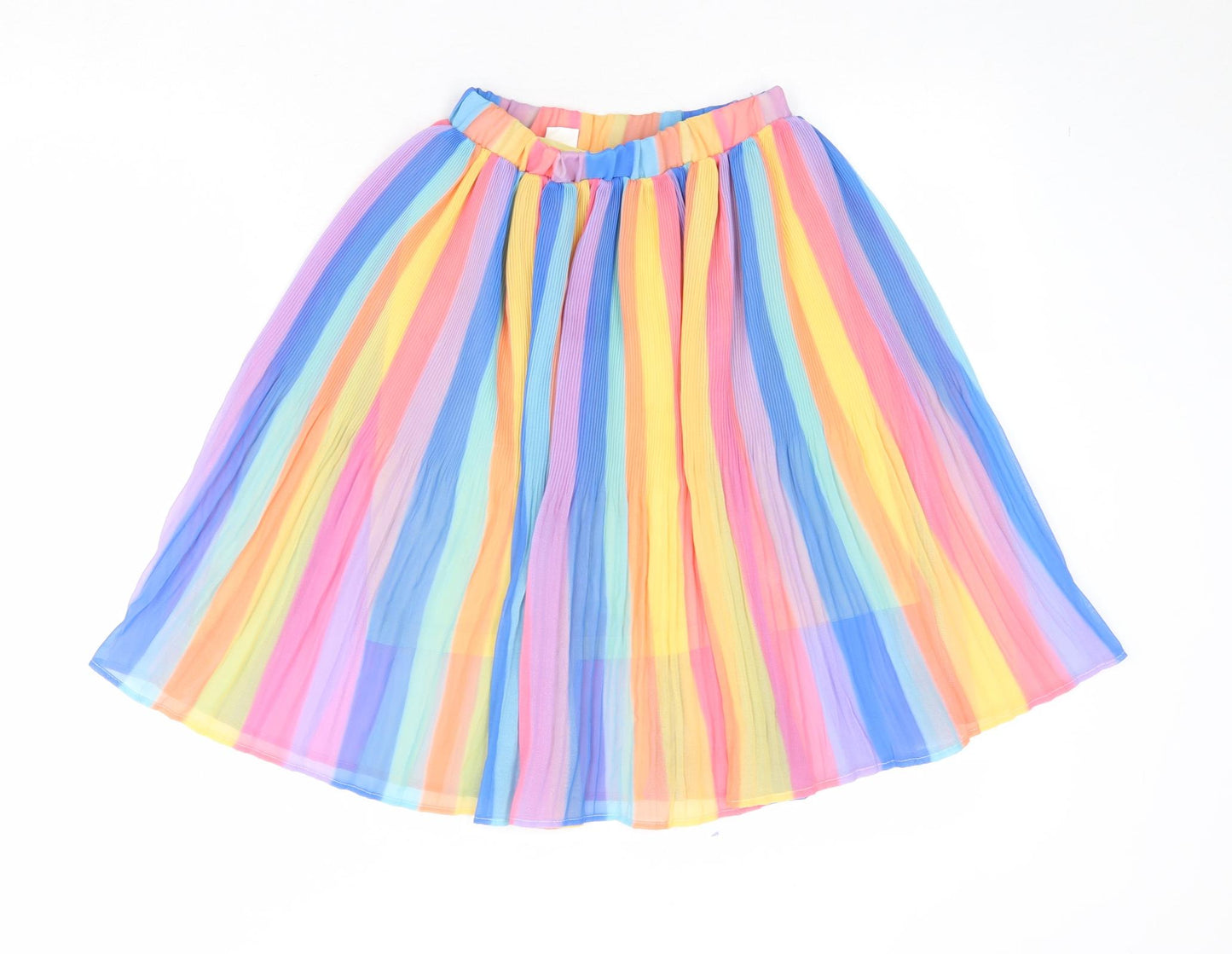 NEXT Girls Multicoloured Striped Polyester A-Line Skirt Size 7 Years Regular Pull On - Plisse