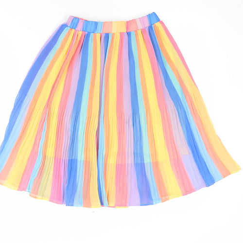 NEXT Girls Multicoloured Striped Polyester A-Line Skirt Size 7 Years Regular Pull On - Plisse