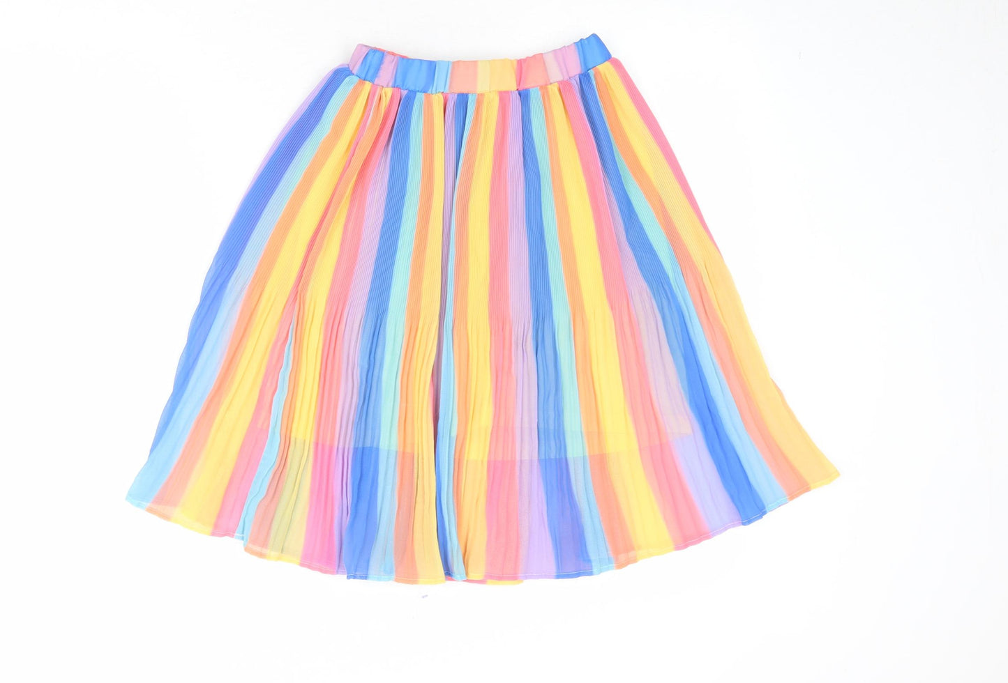 NEXT Girls Multicoloured Striped Polyester A-Line Skirt Size 7 Years Regular Pull On - Plisse