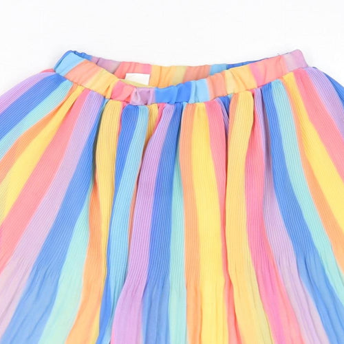 NEXT Girls Multicoloured Striped Polyester A-Line Skirt Size 7 Years Regular Pull On - Plisse
