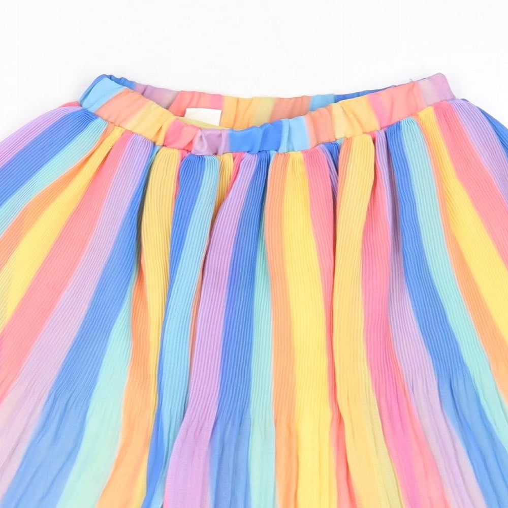 NEXT Girls Multicoloured Striped Polyester A-Line Skirt Size 7 Years Regular Pull On - Plisse