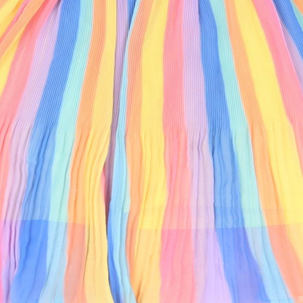 NEXT Girls Multicoloured Striped Polyester A-Line Skirt Size 7 Years Regular Pull On - Plisse