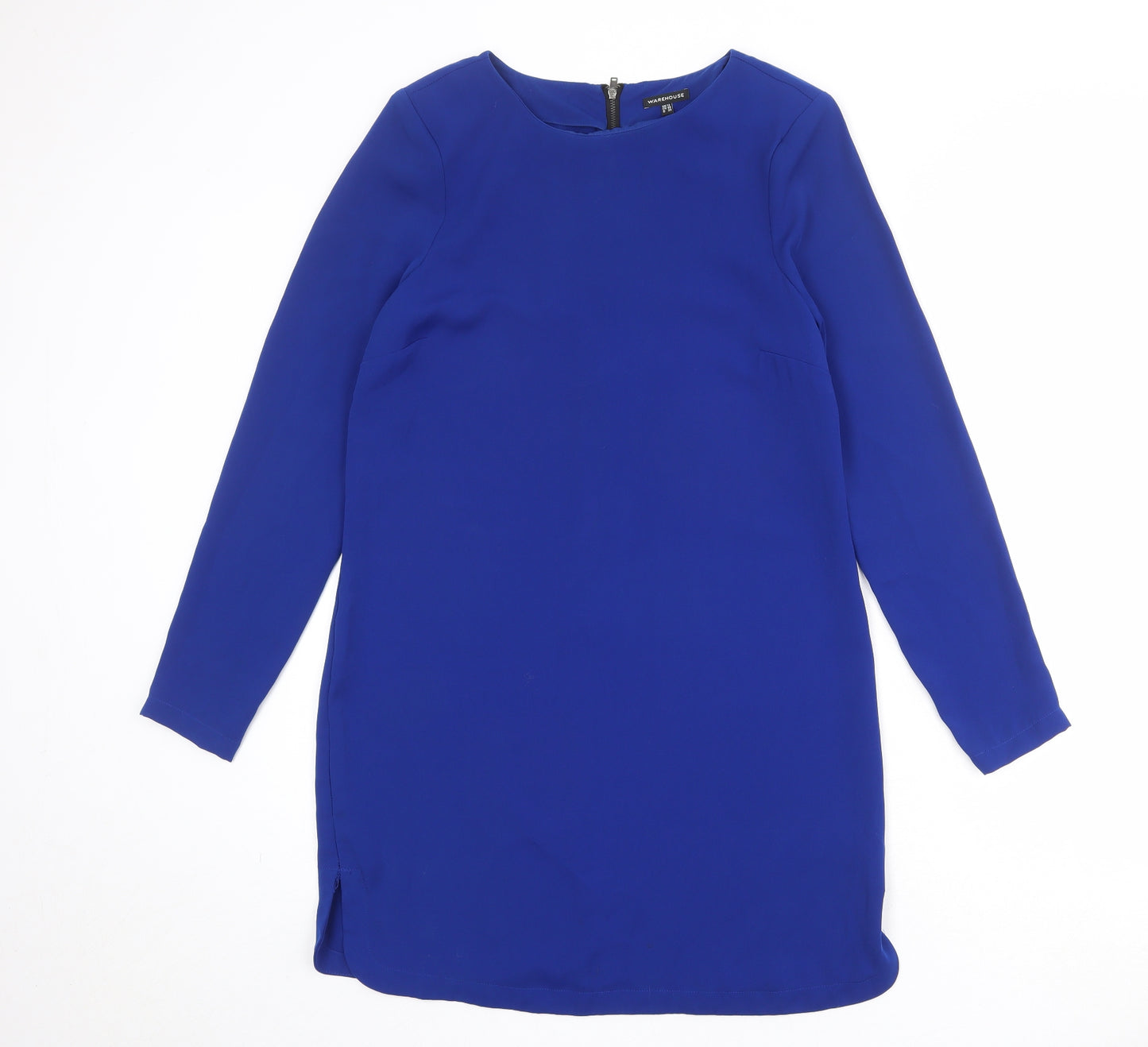 Warehouse Womens Blue Polyester Shift Size 12 Boat Neck Zip