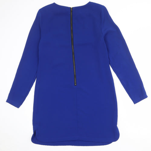 Warehouse Womens Blue Polyester Shift Size 12 Boat Neck Zip
