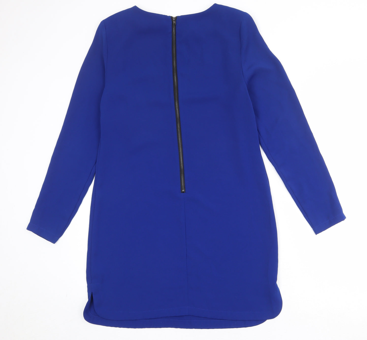 Warehouse Womens Blue Polyester Shift Size 12 Boat Neck Zip