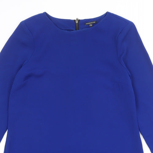 Warehouse Womens Blue Polyester Shift Size 12 Boat Neck Zip