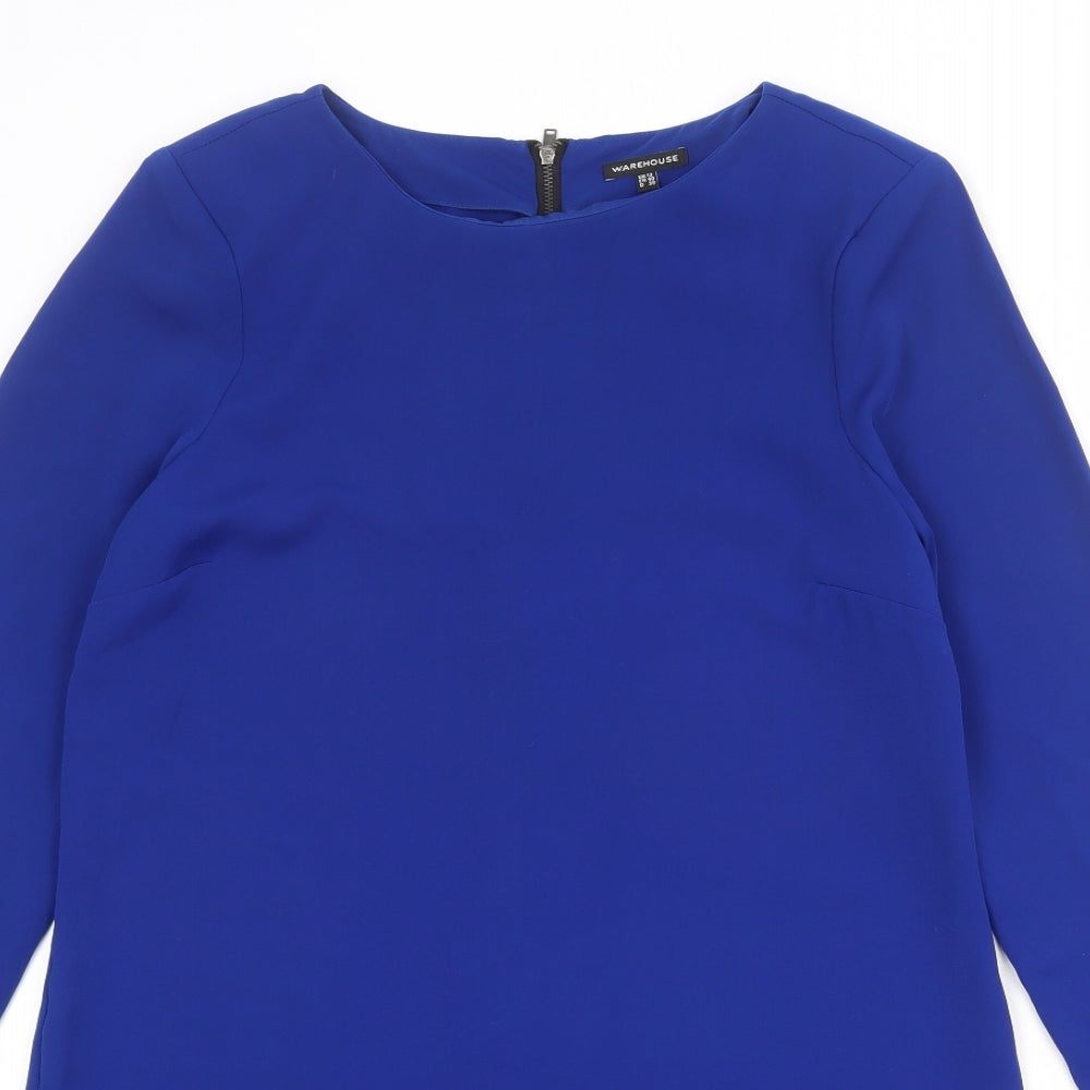 Warehouse Womens Blue Polyester Shift Size 12 Boat Neck Zip