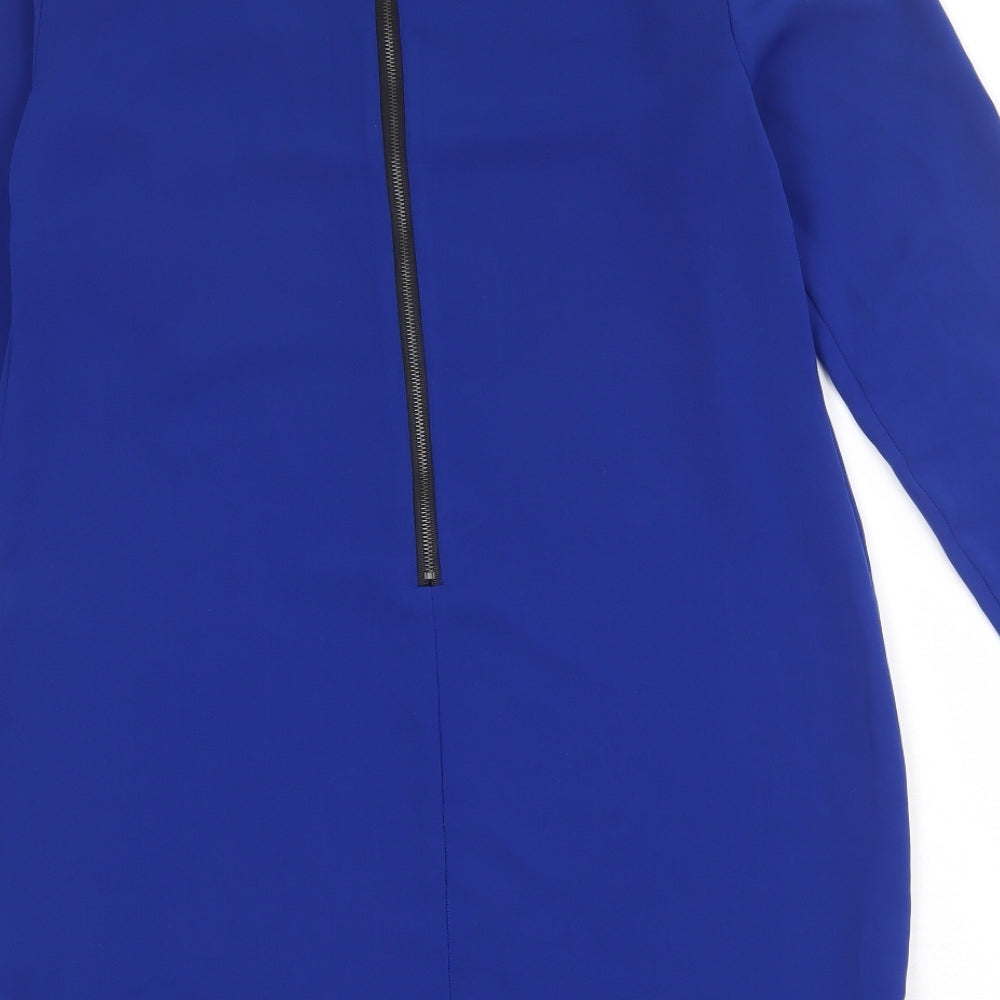 Warehouse Womens Blue Polyester Shift Size 12 Boat Neck Zip