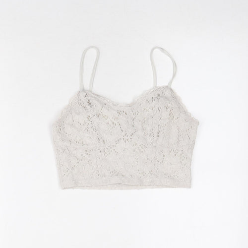 New Look Girls Grey Nylon Cropped Tank Size 8 Years Scoop Neck Pullover