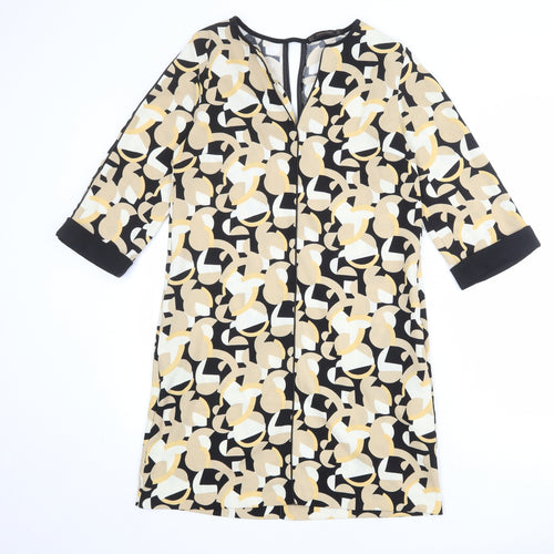 Zara Womens Multicoloured Geometric Polyester Shift Size M V-Neck Pullover